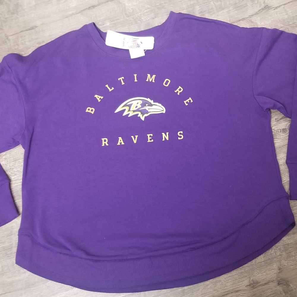 NWT NFL Purple Baltimore Ravens Cotton Terry Crewneck Pullover Sweatshirt Size L